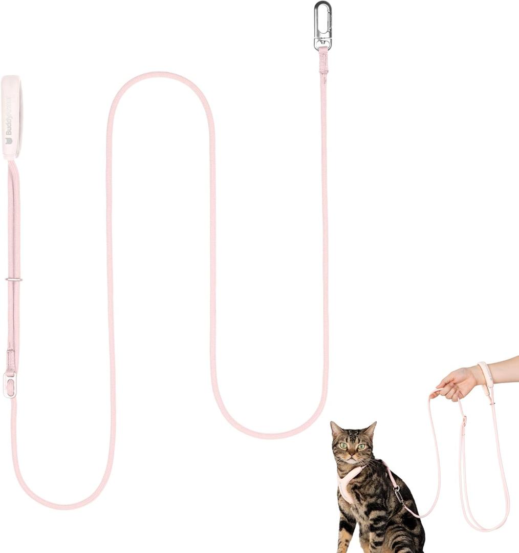 Hands Free Cat Leash Lightweight 4.1-7.2FT Adjustable Durable Rope Leash with Padded Handle, Versatile Crossbody Waist Lead for Cats Puppy 26lbs Outdoor Walking (Blush Pink, S)