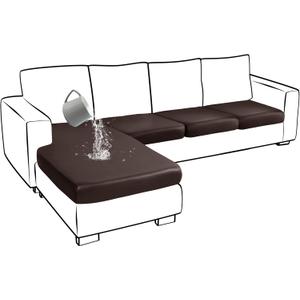 Yates Home Sectional Couch Covers 4 Piece Sofa Cushion Covers for L Shape PU Leather Separate Cushions Couch Chaise Slip Cover for Both Left/Right Sectional Couch(3 Seater + 1 Chaise,Chocolate)