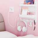 Yieach Bedside Wall Organizer for Dorm Bed,Rv,Small Room and Nightstand,Wall Mounted Floating Shelves and Bedside Shelf for Remote,Phone Holder,Charging Shelf,Cute Bedroom Decor for College Girl,White