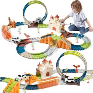 TUMAMA Race Track 202 Pcs Magic Castle Race Car Toys for Boys Girls 3 4 5 6 7 Year, 360 Rotating Flexible Train Track with Cars, Adventure Racetrack Educational Toy Set Kids Gift