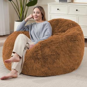 Bean Bag Cover (No Filler), Soft Faux Fur Stuffed Animal Bean Bag Storage, Fluffy Plush Bean Bag Chair Cover Washable, Comfy Bean Bag Covers for Adults Kids Teens, 38"x40" Brown