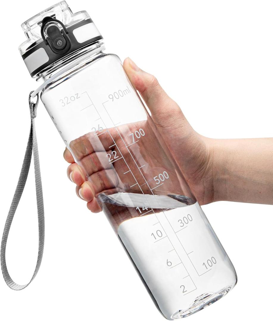 OLDLEY Water Bottle, 32oz Motivational Sports Water Bottle with Time Marker - Times to Drink - Tritan, BPA Free, Wide Mouth Leakproof,Capacity Clear (32 Ounces, AA-Clear)