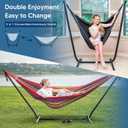 SUNCREAT 2-in-1 Convertible Backyard Fabric Hammock with Stand, Red Stripes