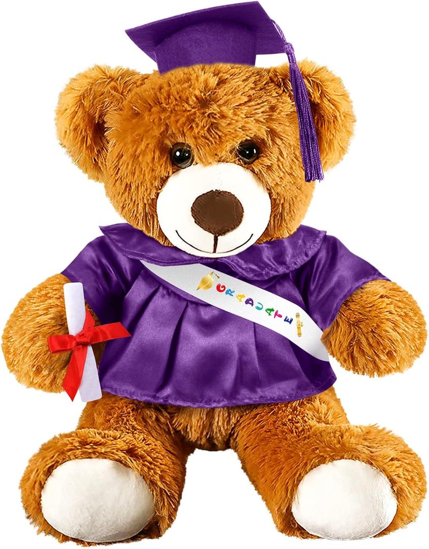 Foilswirl Graduation Bear 2026 with Gown Cap Tassel 9 Purple Graduation Stuffed Animal Plush Bear Toy for Class of 2026 Prek Preschool Kindergarten High School College Graduate Gift