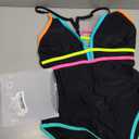 popvil Women One Piece Swimsuit 2026 Sexy Neon Color Block Bathing Suit for Women Back Strappy Low Back Slimming Swimwear, Black, Medium