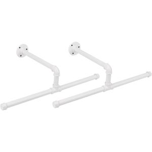 Industrial Pipe Clothes Rack Wall-Mounted, Multi-purpose Rustic Vintage Hanging Rod for Space-Saving Storage in Bedroom, Bathroom, and Laundry Room, 2 Pack White