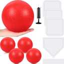 Hiboom 10 Pcs Kickball Set Includes 10 Inches Dodgeball Playground Balls 5 Rubber Throw Down Bases Needles and Ball Pump for Boys Girls Adults Backyard Game Camps Picnic Schoolyard Summer (Red)