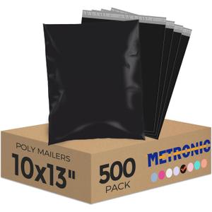 Metronic Poly Mailers 10x13 500Pcs,Strong Adhensive Shipping Bags for Clothing,Waterproof Poly Mailer Bags for Shipping, Flexible Shipping Envelopes for Small Business, Mailing Packages Bags Black