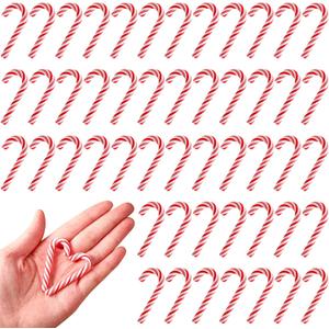 2" Fake Candy Canes-Polymer Clay Candy Cane Craft,Mini Christmas Decorations, 50pcs Peppermint Ornaments for Tree Hanging DIY Decor Supplies (Red White)