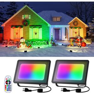2 Pack 50W Led Flood Lights 500W Equi Color Changing with Remote Waterproof 16 Multicolor RGB Lamp Indoor or Outdoor Up Lighting for Garden Decoration, House Wall, Yard Plants, Holiday Ambiance Decor