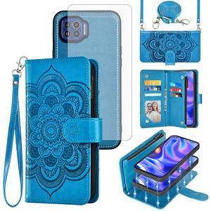Asuwish Phone Case for Moto One 5G/One5G UW/Moto G G5 Plus Zipper Wallet Magnetic Cell Cover with Tempered Glass Screen Protector Strap Flower Card Holder Motorola One Lite XT2075-1 Women Girls Purple
