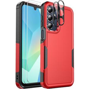 Ezanmull for Samsung Galaxy A16 5G Phone Case, [Military Grade Drop Protection] [Glass Screen Protector + Camera Lens Protector] Non-Slip Shockproof case (Red)