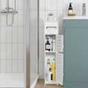 TuoxinEM Storage Cabinet for Small Spaces, Over The Toilet Cabinet for Skinny Bathroom Storage Corner Floor, Slim Paper Holder with 2 Doors & Shelves (White)