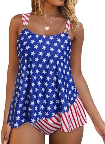 RXRXCOCO Women Tankini Bathing Suits Ruffle High Waisted Swimsuit Tummy Control Swimwear Bottom Large