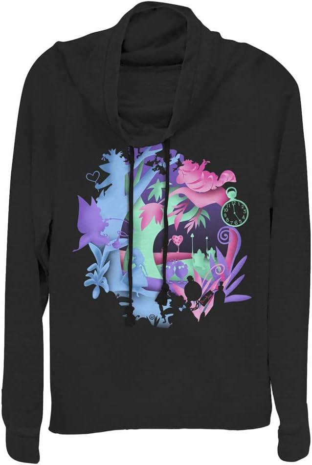 Disney Alice Chaos Wonderland Women's Cowl Neck Long Sleeve Knit Top (Black, XS)
