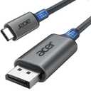 Acer USB-C to DisplayPort Cable 6.6 FT (4K@60HZ 2K@165Hz), Type-C to DisplayPort Cord (Sturdy Aluminum, Plug & Play) Thunderbolt 3/4/5 Compatible with MacBook Pro/Air, iPhone 16 Pro/Max, XPS, Surface