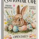 Easter Bunny Cafe Canvas Wall Art Framed 8x10, Vintage Rabbit Poster Prints for Coffee Station Bar Bakery Home Kitchen Decoration