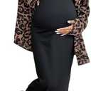 MakeMeChic Women's Maternity 2 Piece Summer Outfit Cheetah Print Button Down Shirt and Tank Maxi Dress Set XL