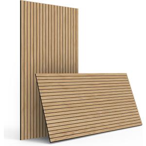 4-Piece Wood Slat Wall Panel for Interior Wall Decor Noise Cancelling 47.2" x 23.6" Peel and Stick Acoustic Decorative 3D Sound Absorbing Wall Paneling, Natural Oak, 4pcs - 47.2" x 23.6"