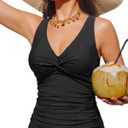 Women Underwire Tankini Top Only - Tummy Control Bathing Suit Top Twist Front Swim Top Criss Cross Back Swimsuit 2025 (Black, XXL)