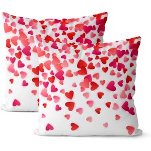 Valentines Day Pillow Covers 18x18 Set of 2 Red Pink Love Heart Decor Valentine's Day Throw Pillows Mother's Day Anniversary Decorative Pillowcase Square Outdoor Cushion Case for Sofa Couch