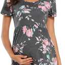 Liu & Qu Women's Maternity Shirts 3 Pack Short Sleeve Side Ruched Stretchy Round Neck Pregnancy Tops (Gray, M)