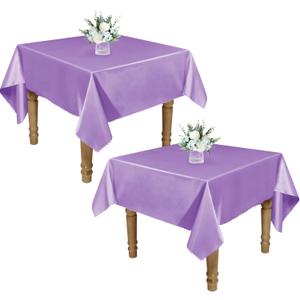 RUDONG M 2 Pack 60 x 60 Inch Square Tablecloth, Light Purple Satin Tablecloth, Silky Satin Square Table Cloth, Bright Smooth Satin Table Cover for Wedding, Banquet, Party Dinning Decoration
