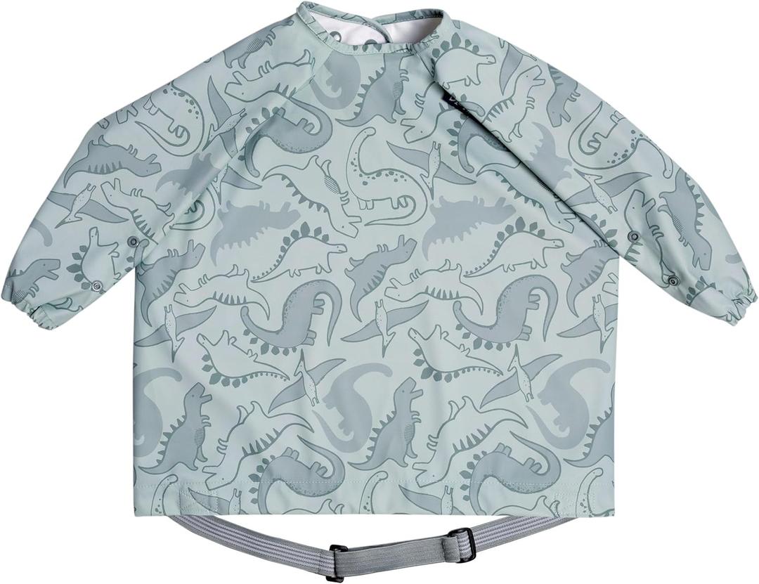 BIBaDO - Long Sleeve Baby Bibs - Babies & Toddlers 6-36 Months - Coverall Baby Led Weaning Bib - Easy Wipe, Soft & Waterproof ,  Pack - Dino Roar 