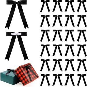 Riceshoot 24 Pcs Satin Ribbon Bows 5x7'' Self Adhesive Premade Satin Bows with Double Sided Tape for Gift Wrapping Crafts Wedding Christmas Birthday Balloons(Black,1 Inch Wide)