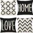 YCOLL Farmhouse Pillow Covers 18x18 Set of 4 Throw Pillow Covers Rustic Linen Decorative Pillows Square Cushion Covers for Couch Sofa Bedroom Home Decor (Black)