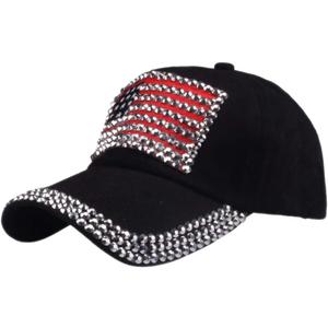USA Flag Bling Baseball Cap Cowboy Hip-Hop Baseball Cap Adjustable Size (Black)