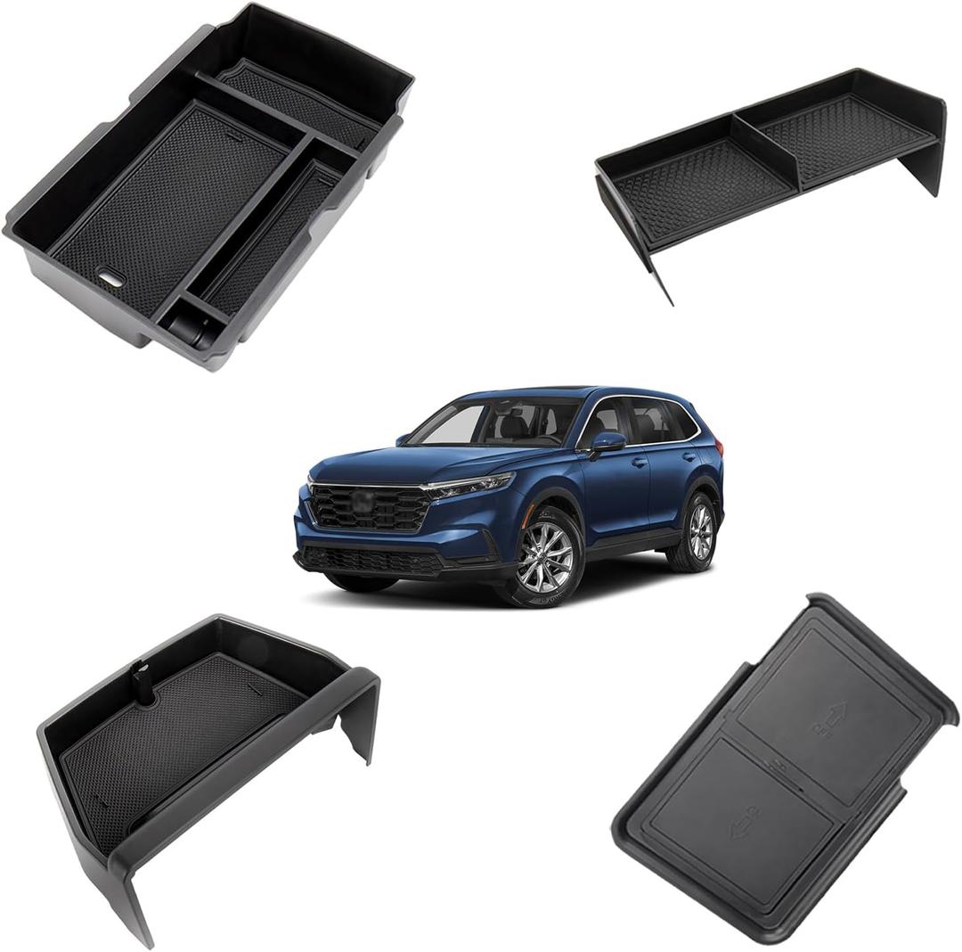 4PCS Center Console Organizer Compatible with 2023 2024 2025 2026 Honda CR-V EX-L/Sport-L Hybrid Accessories, Dash Organizer Tray Holder & Hidden Storage Box for Honda CRV with Coin