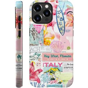 Case for iPhone 15 Pro - Slim Fit Anti-Scratch Phone Case for Girl Women - Collage Beach Board Palm Tree Colorful (Frosted)