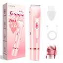 Bikini Trimmer for Women, 2 in 1 Electric Razors for Women, Dermave Bikini Shaver 2.0, IPX7 Waterproof & Easy Cleaning, Ceramic Blade, 120 Min Cordless Runtime, Ultra Low Silent (Pink).