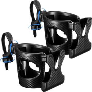 2 Pieces Cart Cup Holder with Phone Holder 2 in 1 Adjustable Cart Accessories for Front and Rear Seat Armrest (Black)