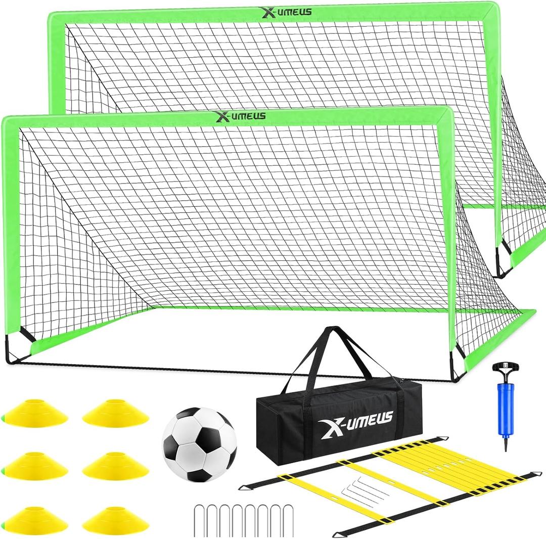 Kids Soccer Goals for Backyard Set of 2, 4 x 3 ft/6 x 4 Toddler Soccer Goal Training Equipment with Soccer Ball, Cones, Pop Up Soccer Net for Kids Age 3-5 4-6 6-8 8-12 10-12 Outdoor Games Sports Gifts (Green)