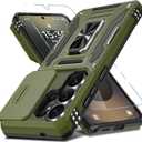 DEERLAMN Case for Samsung Galaxy S26 Ultra 6.9-Inch with Slide Camera Cover+Screen Protector(1 Pack), Rotated Ring Kickstand Military Grade Shockproof Protective Cover-Olive Green