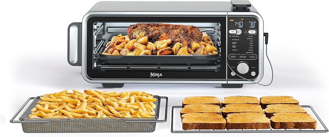 Ninja, Toaster Oven, Air Fryer, Thermometer, Toaster Oven Air Fryer Combo, Stainless Steel, Quick meals, Fries, Frozen Food, Air Fry, Dehydrate, Reheat, 13-in-1,Less Oil, Flip Away Oven, Foodi, SP351, 13 Functions + Smart Thermometer