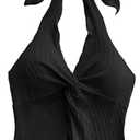 SHENHE Women's Twist Front Tie Halter Neck Split Hem Backless Summer Going Out Crop Top, XS