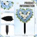 Frienda 2 Sets Artificial Cemetery Flowers Grave Stake Memorial Day Metal Gravesite Markers for Mom Dad, Outdoor Grave Spring Decorations(Heart,Blue,White)
