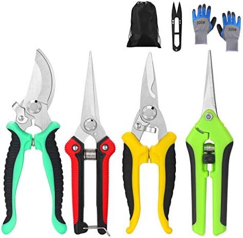 5‑Piece Garden Pruning Shears Set with Gloves & Storage Bag – Stainless Steel Trimming Scissors for Flowers, Herbs & Small Branches – Ergonomic Gardening Tools Kit (Multi-color) 5 Pcs