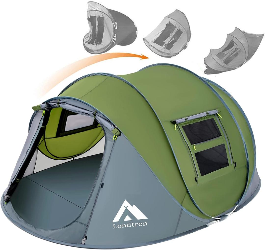 4 Person Easy Pop Up Tent Waterproof Automatic Setup 2 Doors-Instant Family Tents for Camping Hiking & Traveling (110*78*51'', Green & Grey)