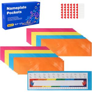 Nameplate Pocket, Name Tag Pockets for Desks, 19.3" x 5.7" Non-Woven Fabric Adhesive Clear Nametag Sleeves Covers for Student Desks, Classroom Suppliers (36 PCS)