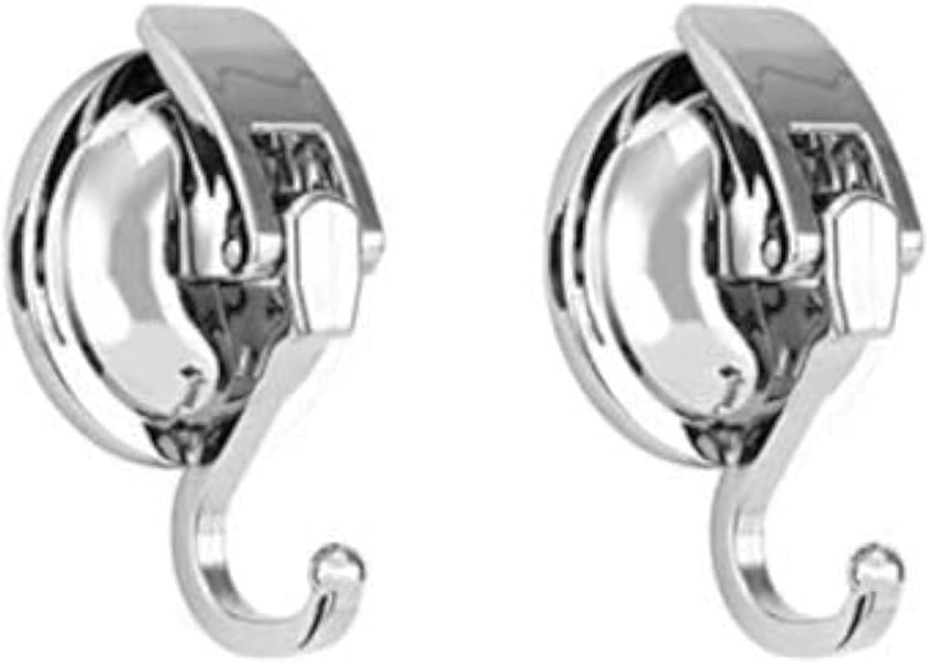 Heavy Duty Vacuum Suction Cup Hooks, Silver Plated Polished Super Suction for Kitchen Bathroom, 2 Pack