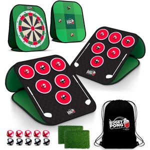 SWOOC Games  Bogey Pong | 3-in-1 Backyard Pong Golf Game Set w/Darts & Tic Tac Toe | Remove Discs for Pong Golf Game Play | Yard Golf Chipping | Backyard Golf Games for Adults, Kids, & Family