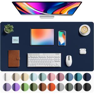 Aothia Faux Leather Desk Mat - Large Mouse Pad, Non-Slip PU Leather Blotter, Waterproof Writing Surface for Office and Home (Dark Blue, 40" x 24")