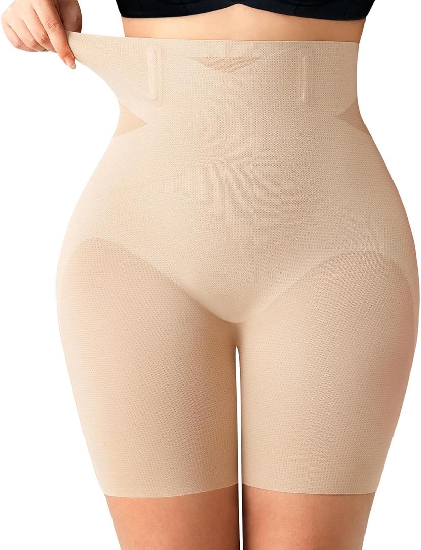 Nebility Shapewear Tummy Control High Waisted Butt Lifting Panties Body Shaper Shapewear Shorts Thigh Slimmer (Beige, M)