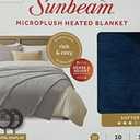Sunbeam Microplush Queen Electric Heated Blanket with Preheat Feature Two Digital Controller 12-Heat Settings Auto Shut-Off , UL Certified for Safety, Legion Blue, Full 72"x84"