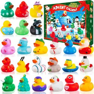 2025 Advent Calendar Christmas Ducks Kids- 24pcs Rubber Duck Xmas Advent Calendar 24 Days of Christmas Countdown Fun Duck Bath Toys for Winter Xmas Holiday Gifts Baby Shower Party Favors Girls Boys