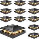 Solar Post Cap Lights Outdoor 12pack, Waterproof Fence Post Lights for 4x4 5x5 6x6 Wood/Vinyl Posts, Black Solar Deck Post Lights with 2 Color Modes Decorate Garden Patio Porch Backyard